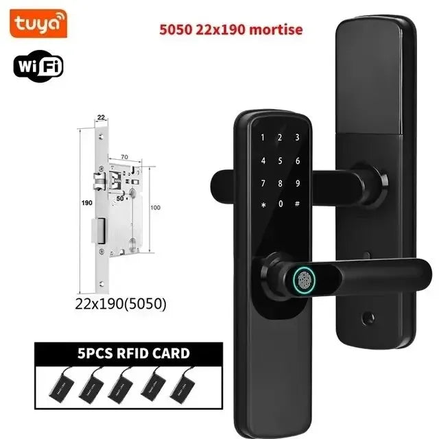 Electronic Smart Door Lock Tuya Wifi With Biometric Fingerprint / Smart Card / Password / Key Unlock/ USB Emergency Charge Peaceful Pleasures Health and Wellness 22x 190