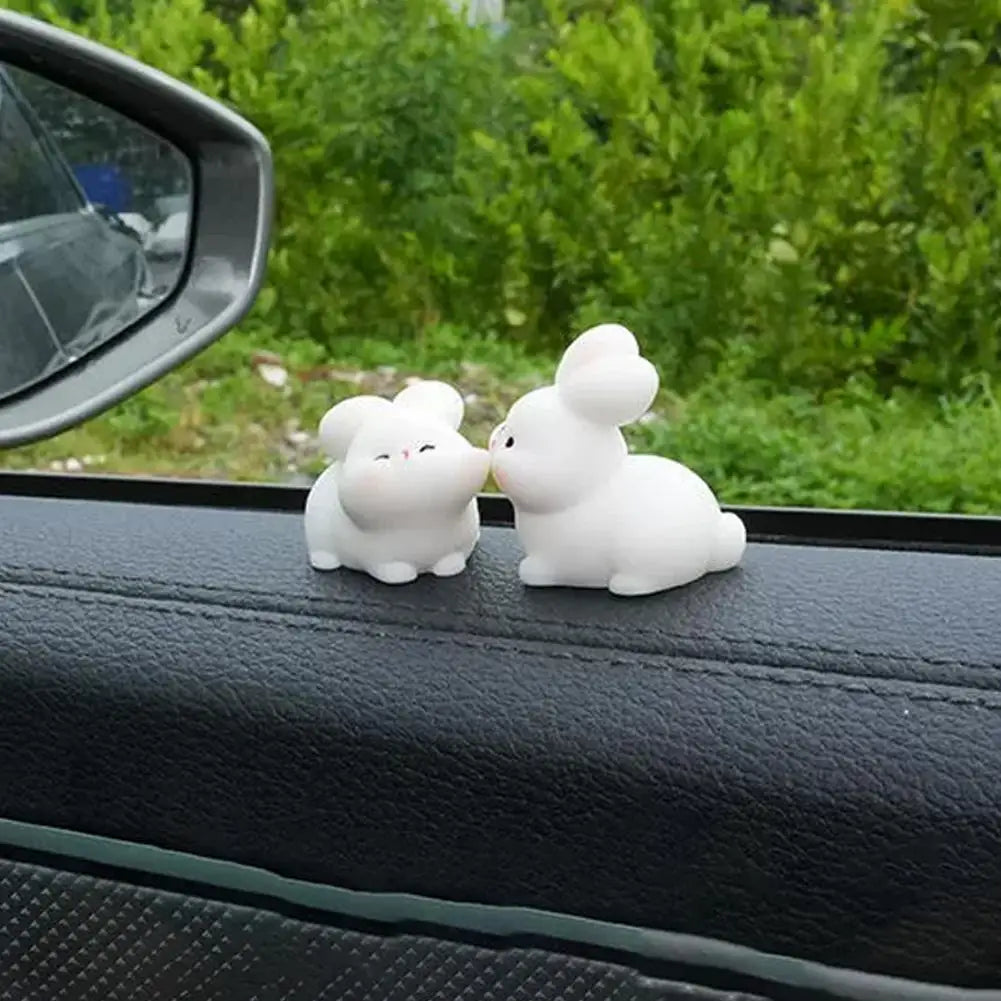 2Pcs Cartoon Kiss Face Rabbit Kitten Doll Ornaments Funny Resin Ducks Frogs Figurines Ornaments Car Interior Dashboard Ornaments Peaceful Pleasures Health and Wellness A