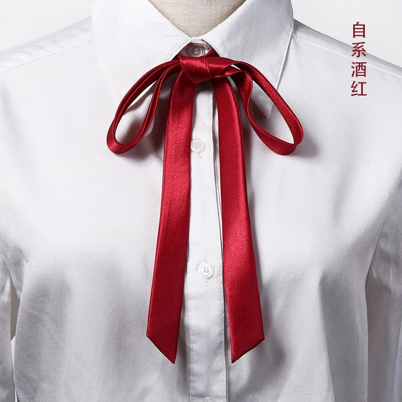 Korean Small Tie Bowtie College Style School Uniform Shirt Accessories Men's Women's Long Section Streamers Collars Flowers Peaceful Pleasures Health and Wellness Wine
