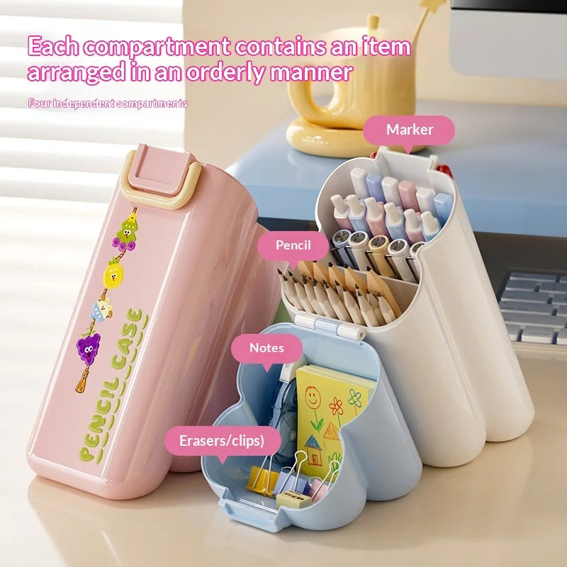 Amazing Cute Portable Multifunctional Slanting Pen Holder Cartoon Stationery Storage Jar for Student Dormitory Desktop Peaceful Pleasures Health and Wellness