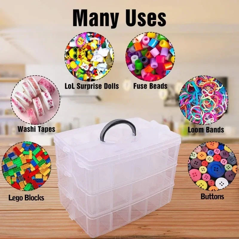 3-Tier Stackable Clear Storage Box – Adjustable Compartments