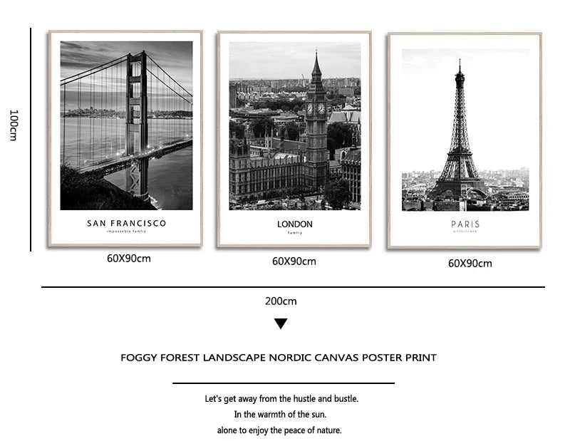 Modern New York London Paris City Wall art Landscape Posters and Prints Black And White Pictures for Living Room Home Decor Peaceful Pleasures Health and Wellness