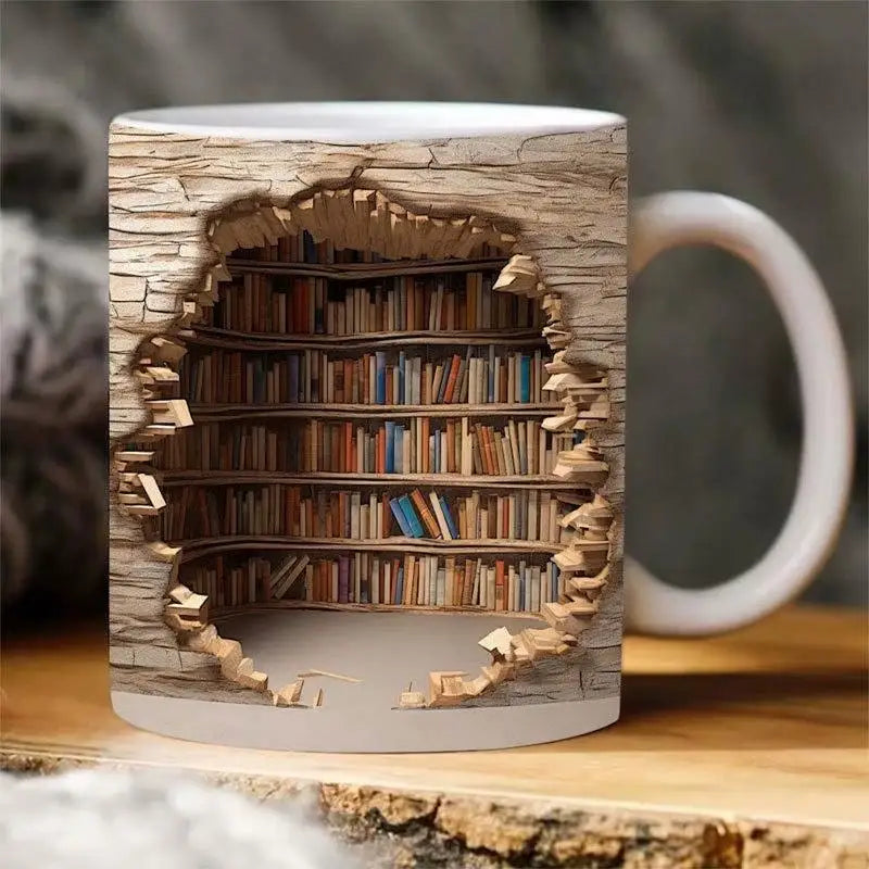 3D Bookshelf Mug Coffee Cup With Creative Design Peaceful Pleasures Health and Wellness
