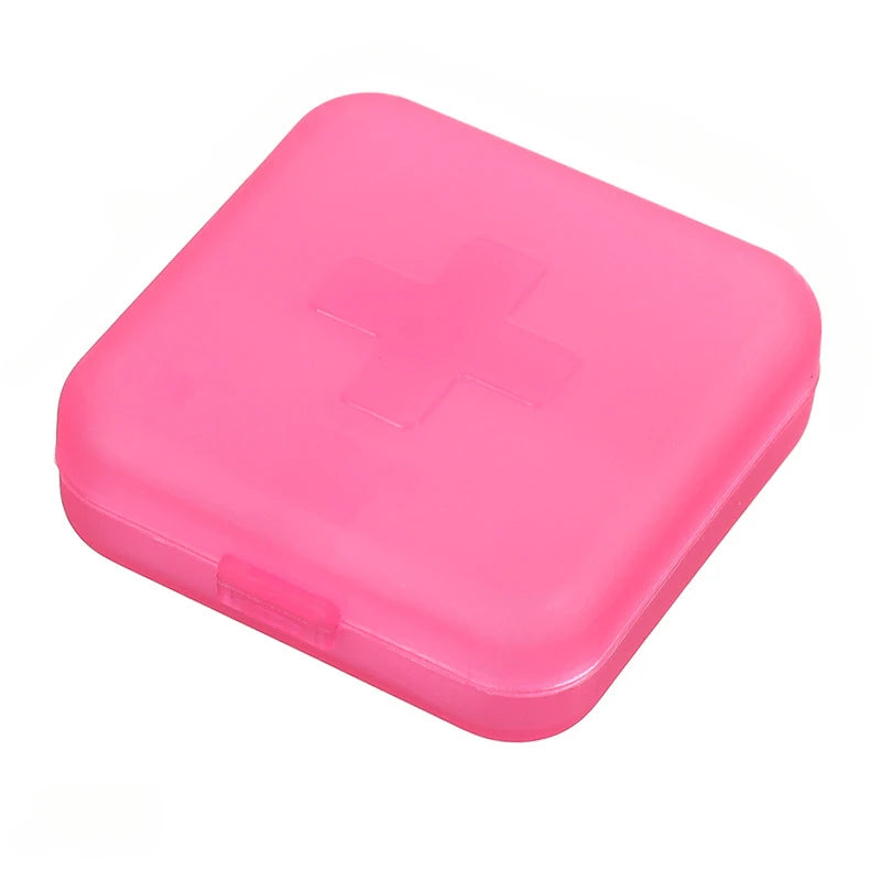 4Grids Cross Print Pill Box Portable Mini Plastic Pill Storage Pure Color Pocket Medicine Box Outdoor Home Pill Case Peaceful Pleasures Health and Wellness Pink