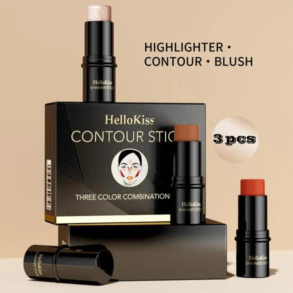 3-in-1 Cream Contour Stick Set – Highlighter, Blush & Contour