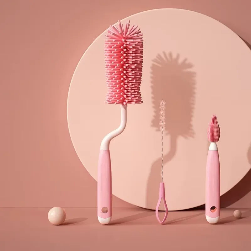 3-Piece Silicone Bottle Brush Set | 360° Baby Bottle Cleaner
