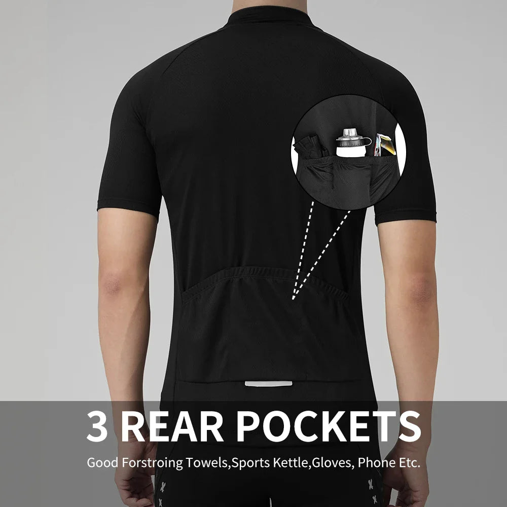 PHMAX Men's Black Cycling Jersey – Short Sleeve, UV Protection