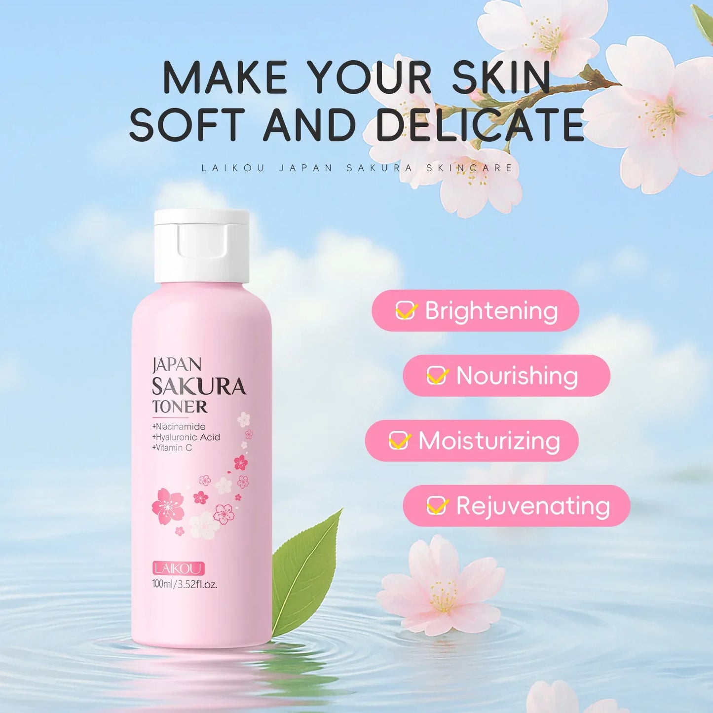 LAIKOU Sakura Toner – Niacinamide, Hyaluronic Acid & Vitamin C
