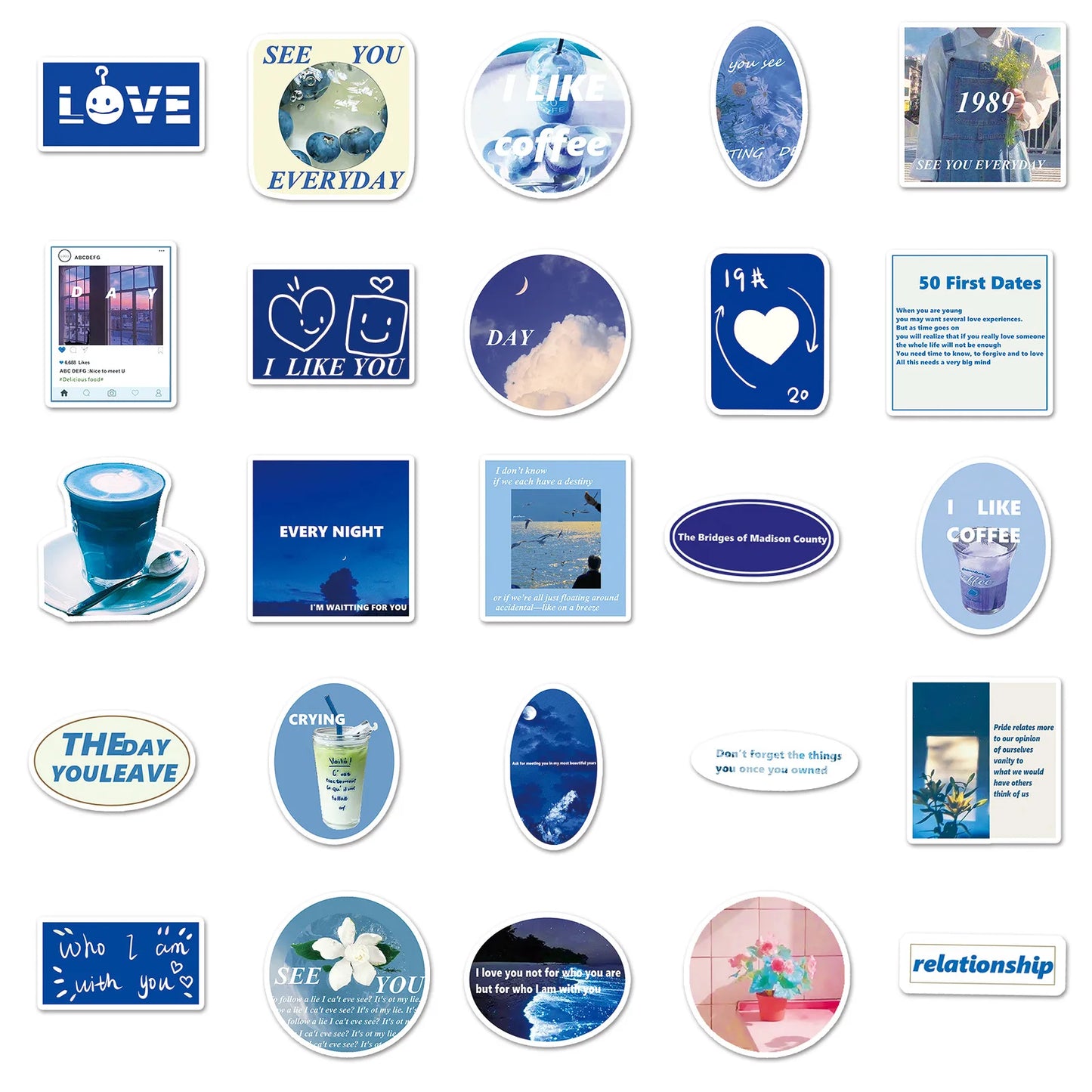 50 Sheets Blue Ledger Sticker Nordic English Phone Case Notebook