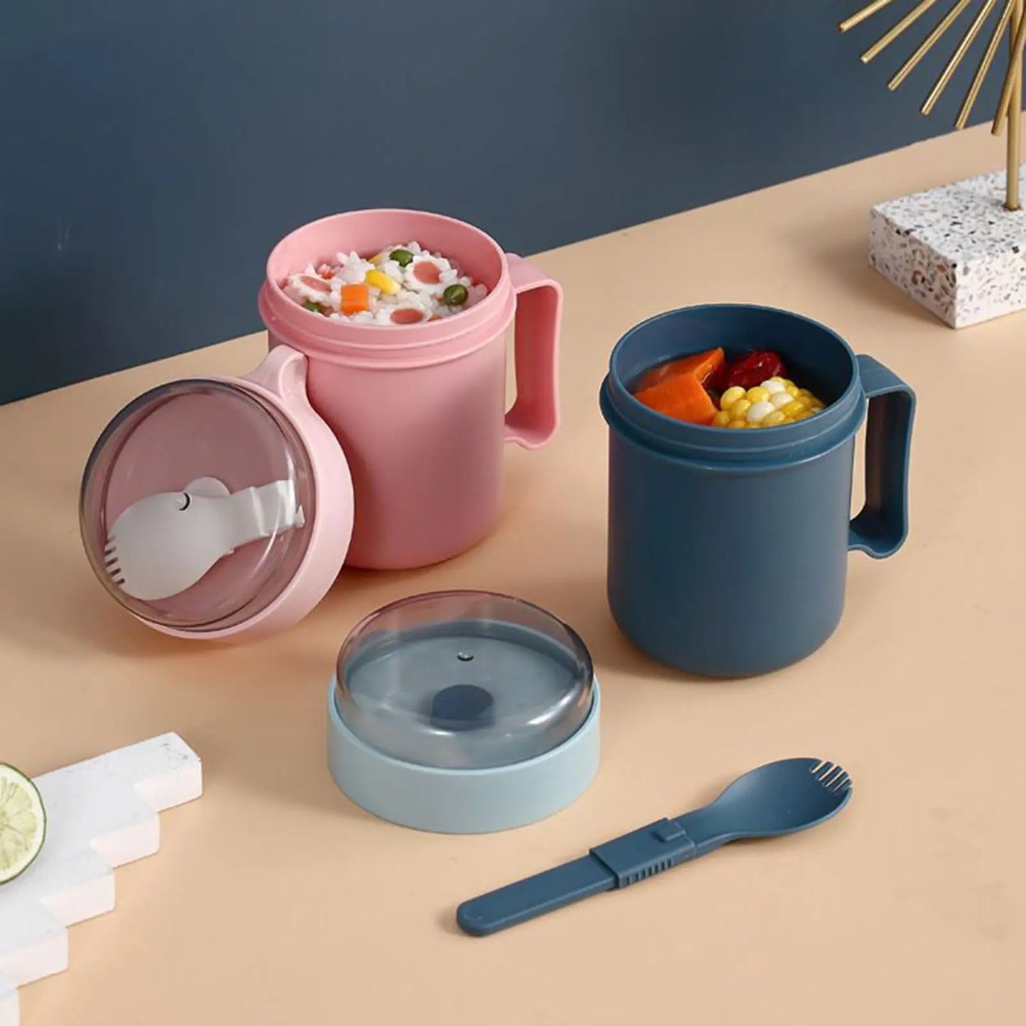 500ml Portable Breakfast Cup with Lid & Foldable Spoon | Leakproof