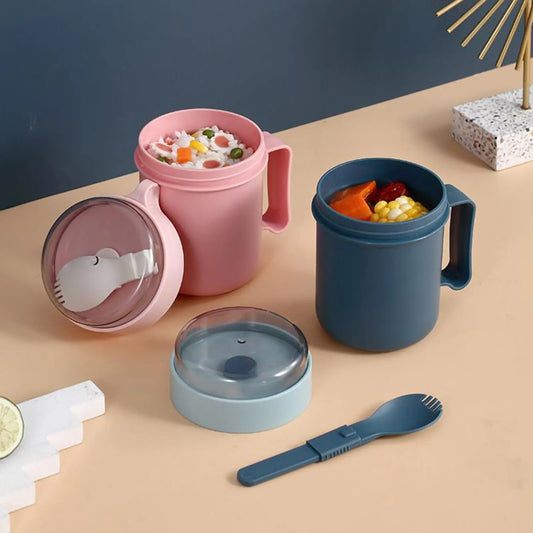 500ml Portable Breakfast Cup with Lid & Foldable Spoon | Leakproof Portable Food Container Oasis Select