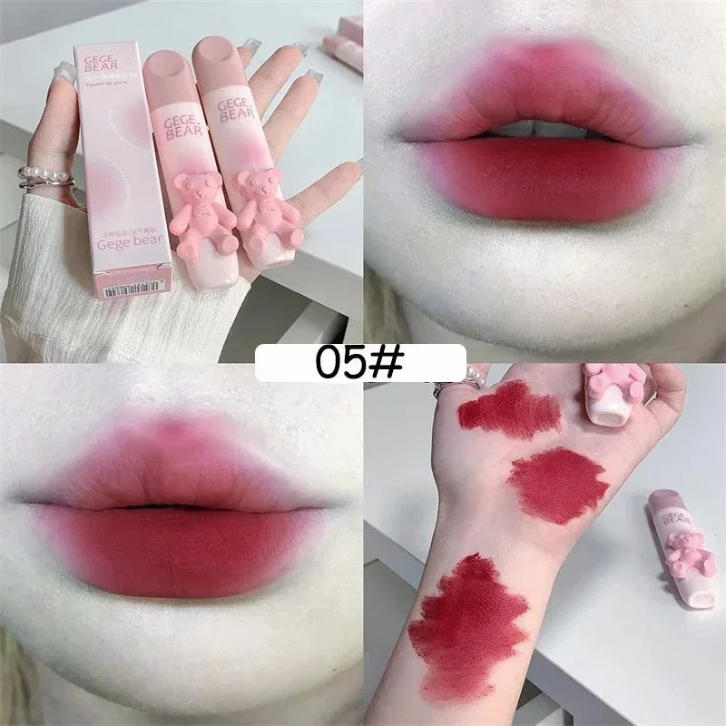 Cute Bear Matte Velvet Liquid Lip Gloss – Waterproof & Long-Lasting