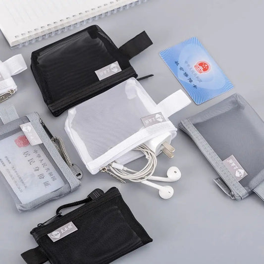 Mini Portable Lipstick Credit Card ID Card Data Line Key Storage Bag Coin Purse Mesh Card Bag Sundries Organizer Peaceful Pleasures Health and Wellness