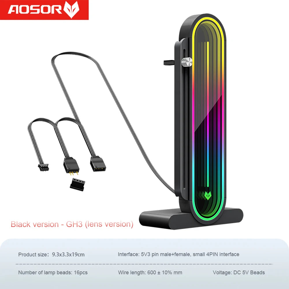 Graphics Card GPU Brace 5V 3Pin ARGB Adjustable Video Card Bracket Stand GPU Support Bracket GPU Water Cooling Kit Support Stand Peaceful Pleasures Health and Wellness Black GH3
