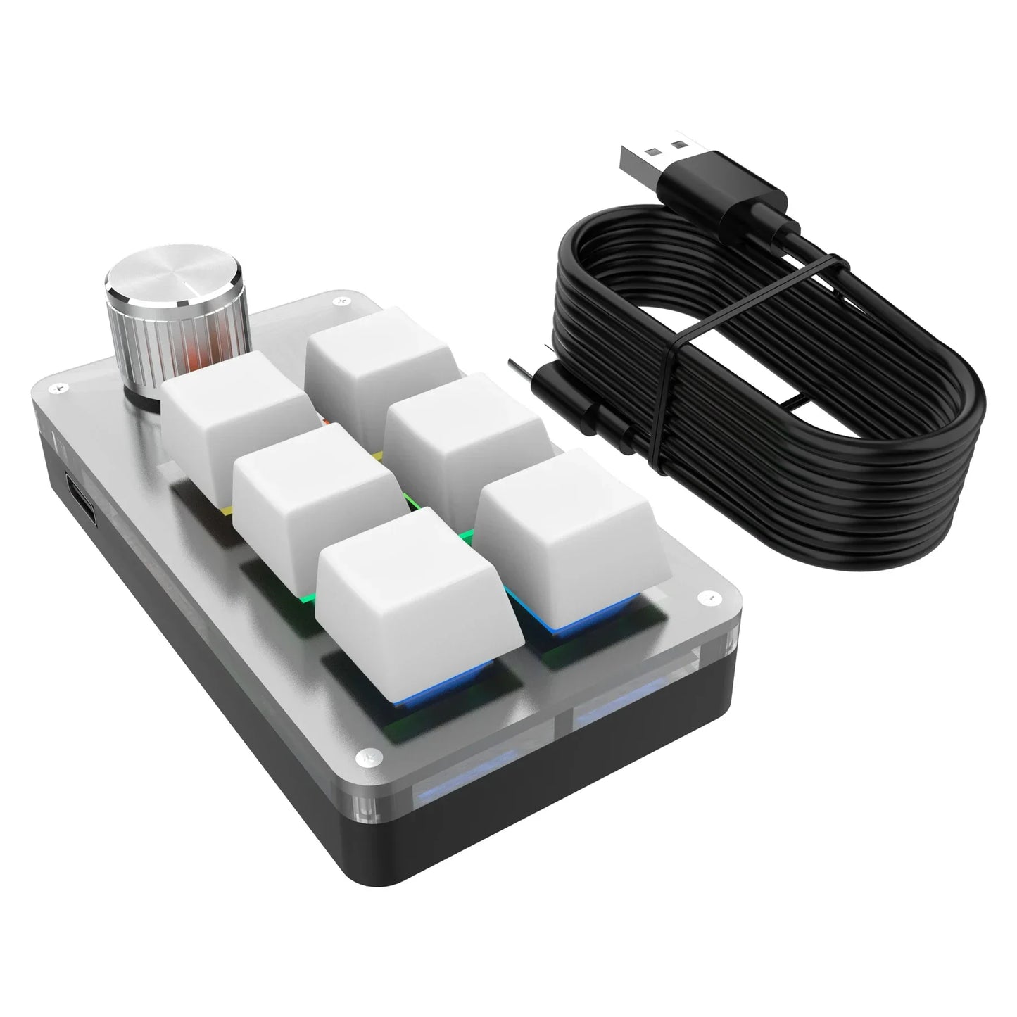 Wired Custom RGB 6 Key 1 Knob Keyboard Programming Macro Gaming Keypad Copy Paste PS Mechanical Keyboard Hot Swap Macro Keyboard Peaceful Pleasures Health and Wellness White
