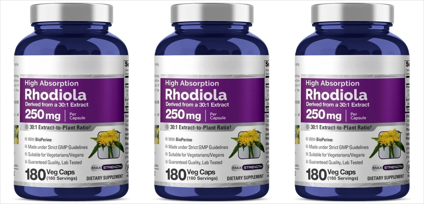 Rhodiola Rosea 250mg Capsules – Energy & Mood | 180 Veg Caps
