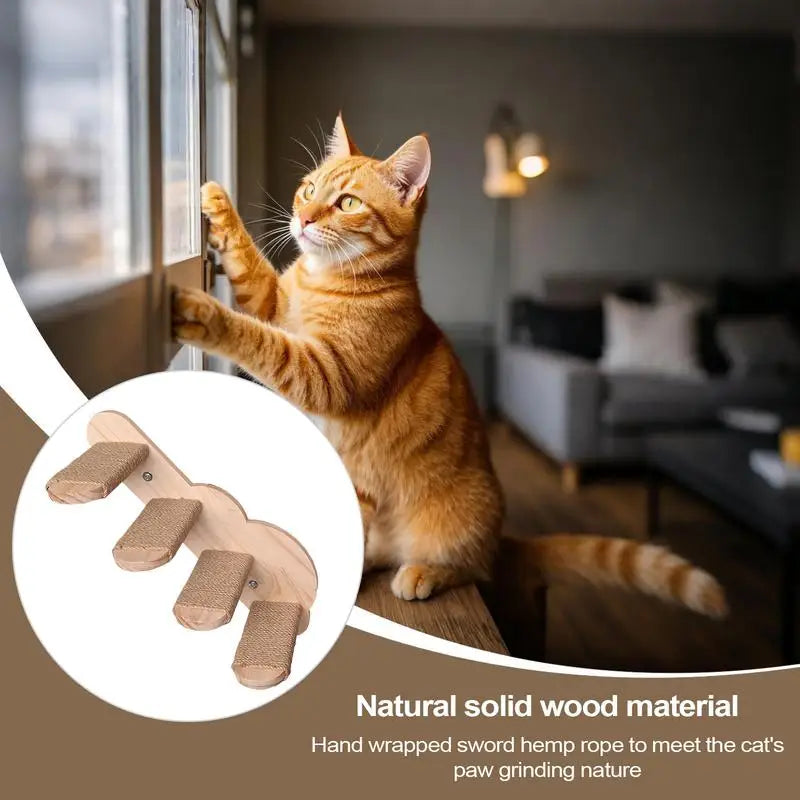 Cat Steps for Wall Solid Wood Wall Floating Cat Stairway Safe Elegant Kitten Shelves Perches for Bedroom Living Room Indoor Use Peaceful Pleasures Health and Wellness