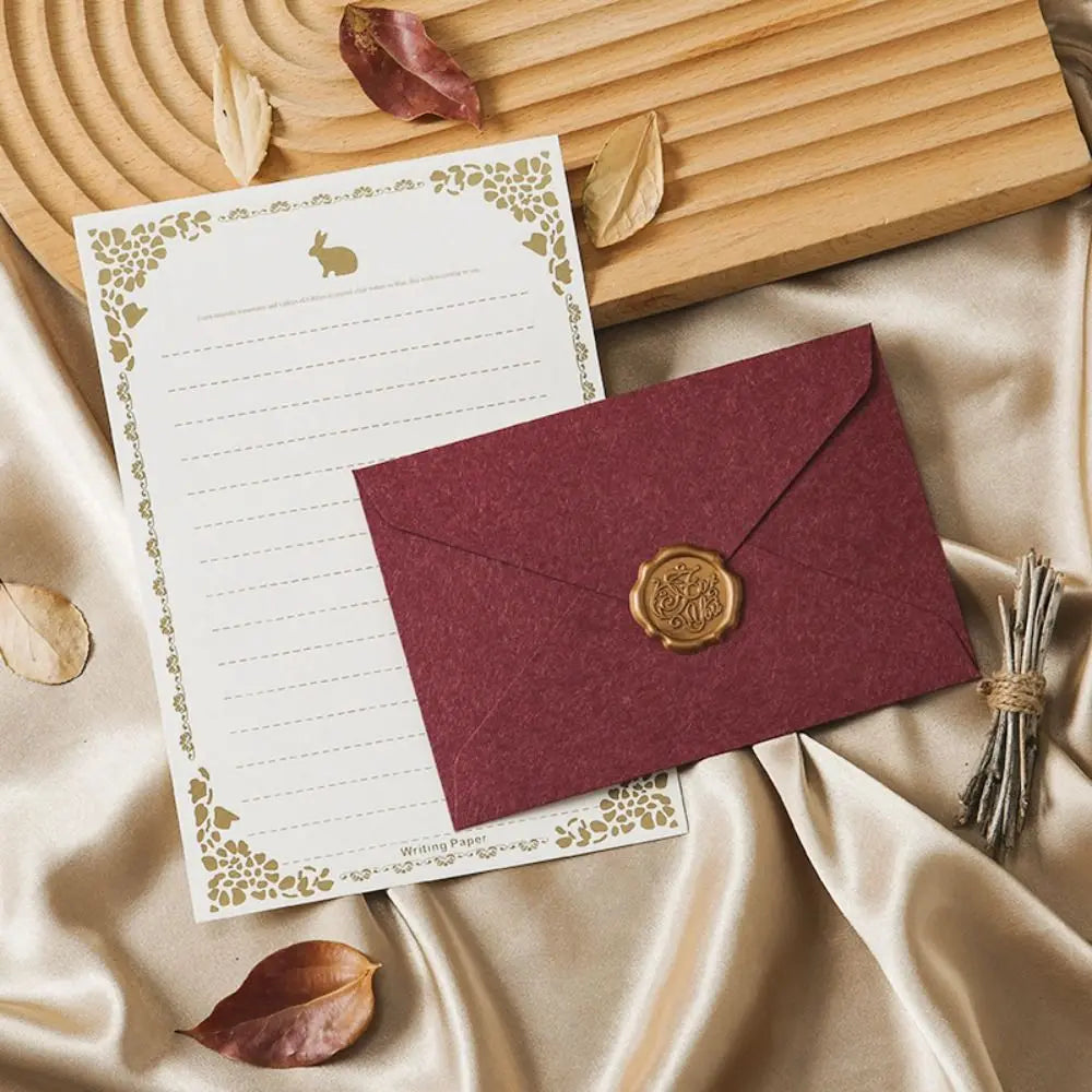 10pcs Vintage Envelopes Set Sheepskin Envelope Bronzed Seal Blessing Thank Envelope Invitation Card Nostalgia Art Peaceful Pleasures Health and Wellness Style 1