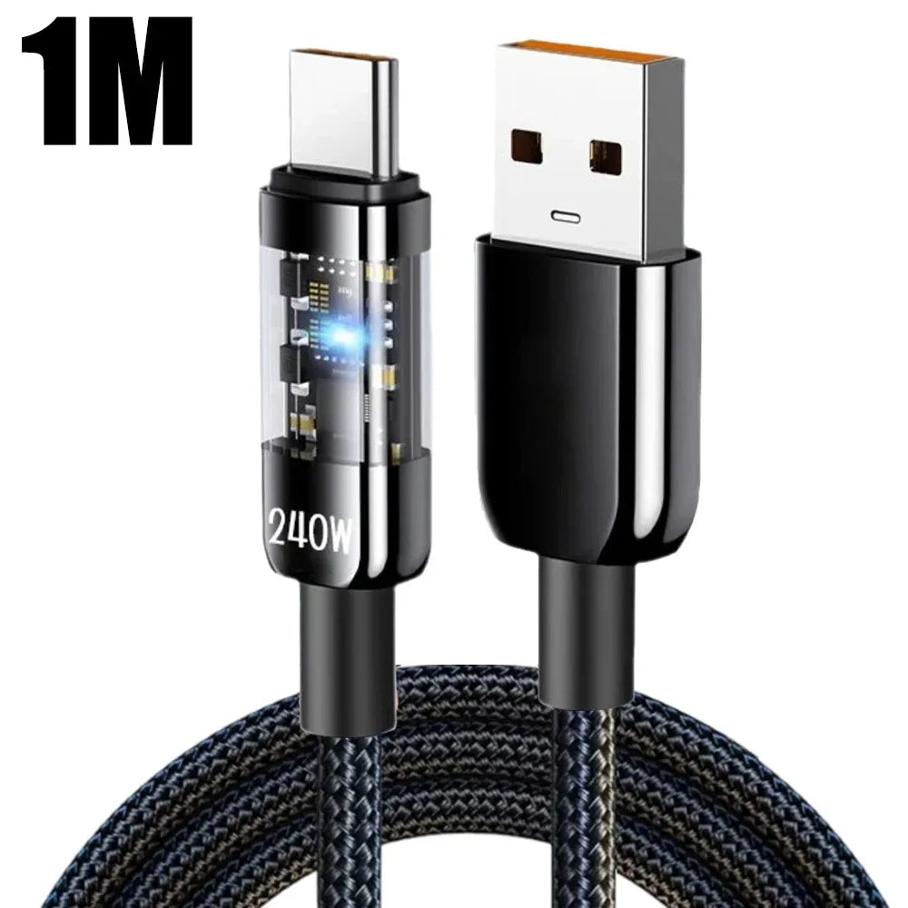 240W USB-C Fast Charging Cable | Nylon Braided Transparent