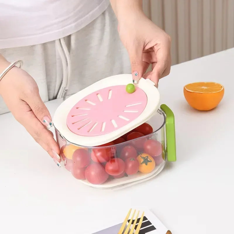 2-in-1 Double Layer Drain Basket, Fruit Drainer Container with Foldable Handle, Multi-Functional Food Strainer Peaceful Pleasures Health and Wellness