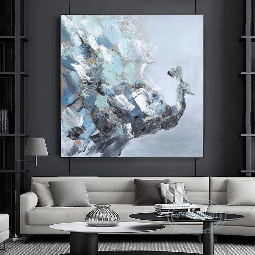 Handmade Animal Oil Painting Abstract Beautiful Peacock Canvas Decoration Hanging Poster Living Room Bedroom Restaurant Porch Peaceful Pleasures Health and Wellness