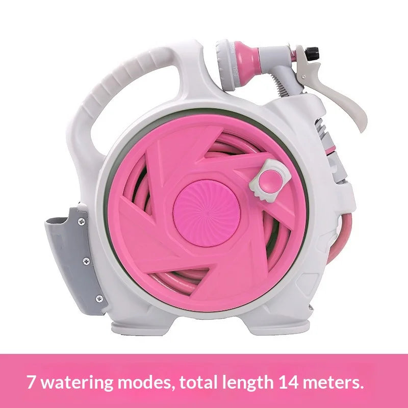 Portable Garden Hose Cart 15m Storage Organizer for Yard Watering Car Washing and Outdoor Use Peaceful Pleasures Health and Wellness Pink