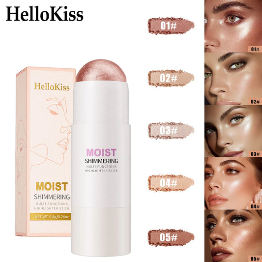 Hello Kiss 5-Color Shimmer Highlighter & Bronzer Stick | Waterproof Bronzer Highlighter Stick Oasis Select