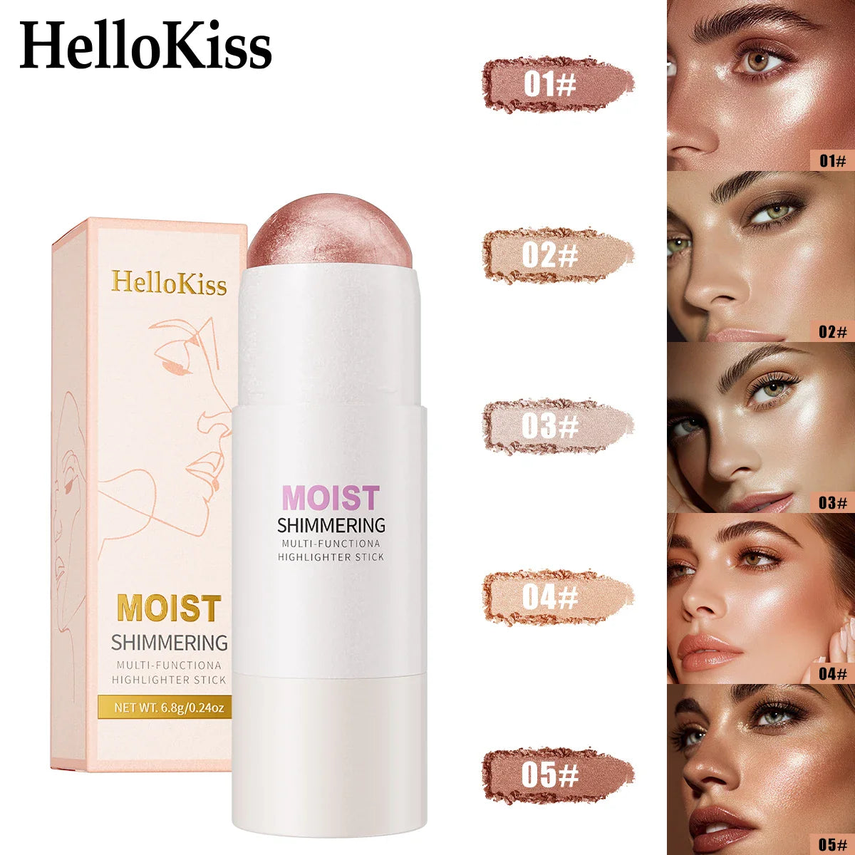 Hello Kiss 5-Color 3D Highlighter Contour Bronzer Shimmer Stick