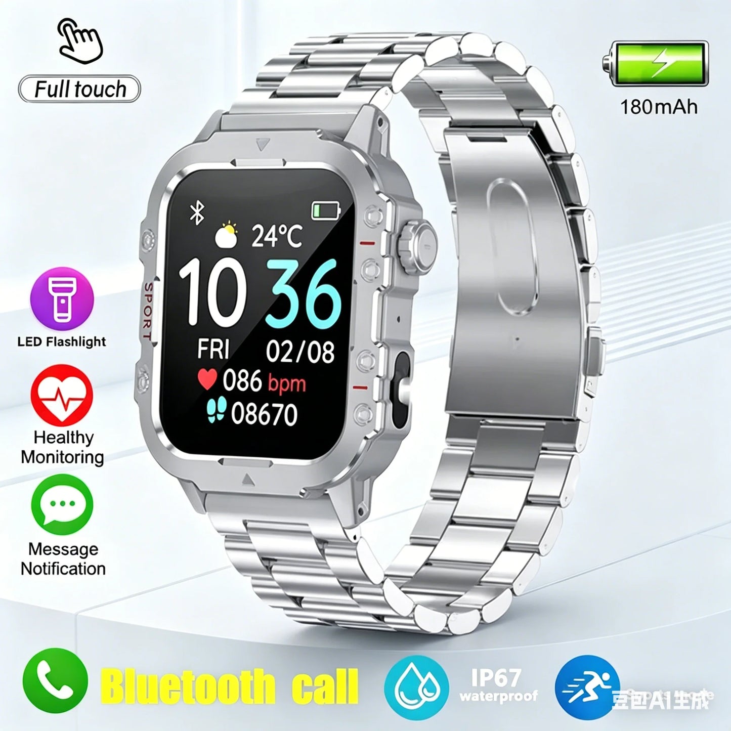 Outdoor Military Smartwatches Bluetooth Call Men 2.01" Blood Oxygen Monitor 5ATM Waterproof GPS Tracking Sports Smart Watch HW12 Peaceful Pleasures Health and Wellness 1.44 Silver22Szstrap Smartwatch