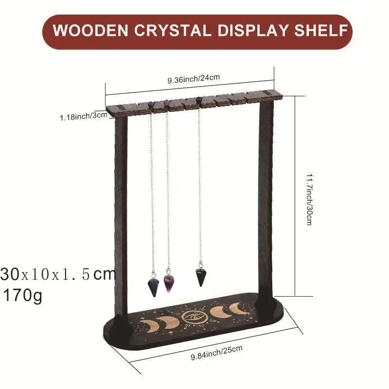 Wood Pendulum Crystal Display Stand | Moon Phase Wiccan Holder