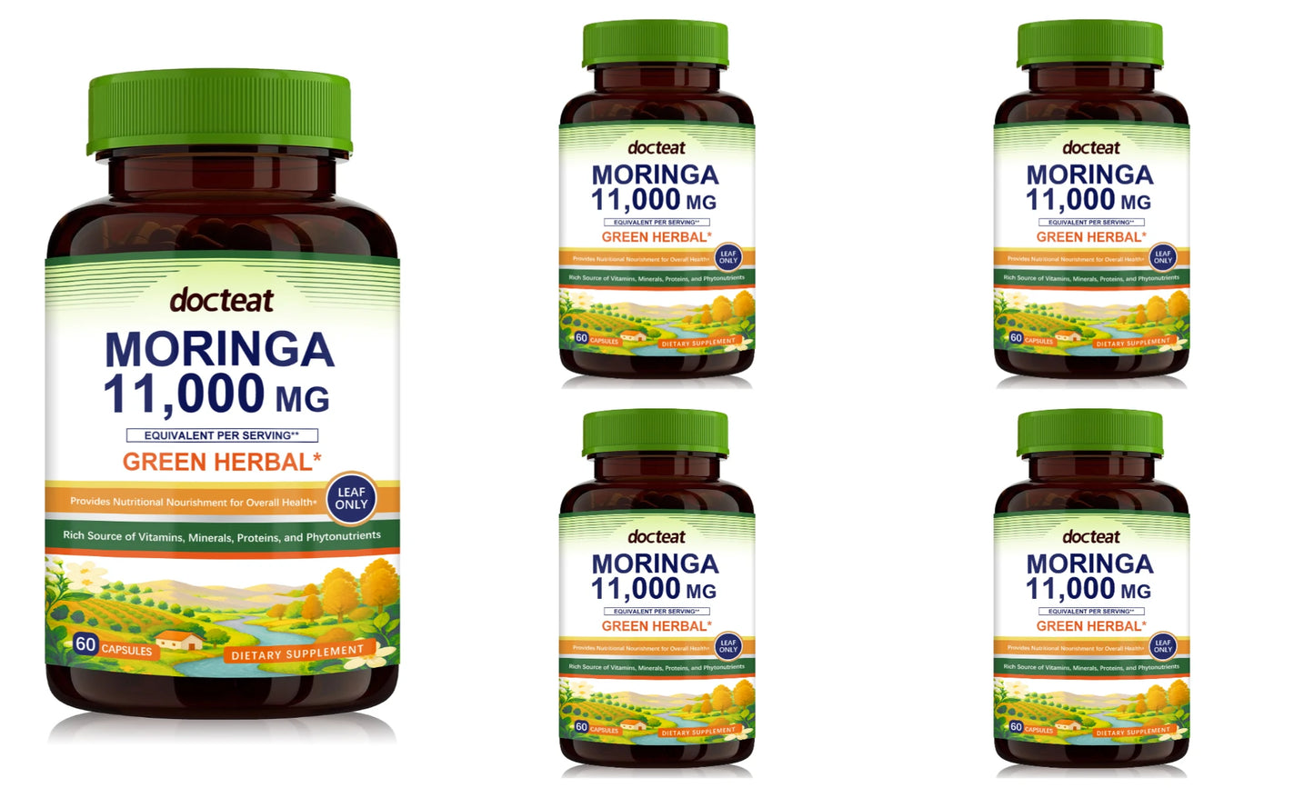 Moringa 11000mg Leaf Capsules | Green Herbal Daily Support 60ct
