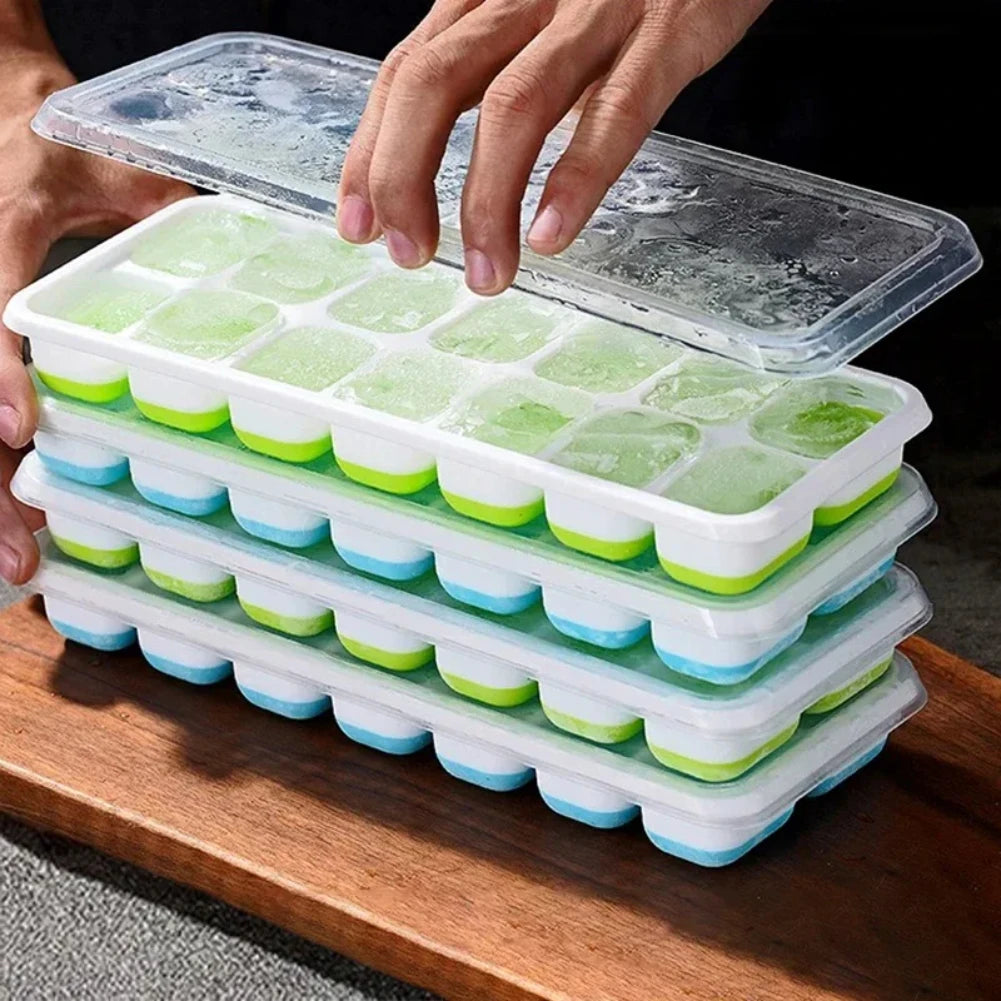 Silicone Ice Cube Tray with Lid – 14 Square Cubes Easy Release