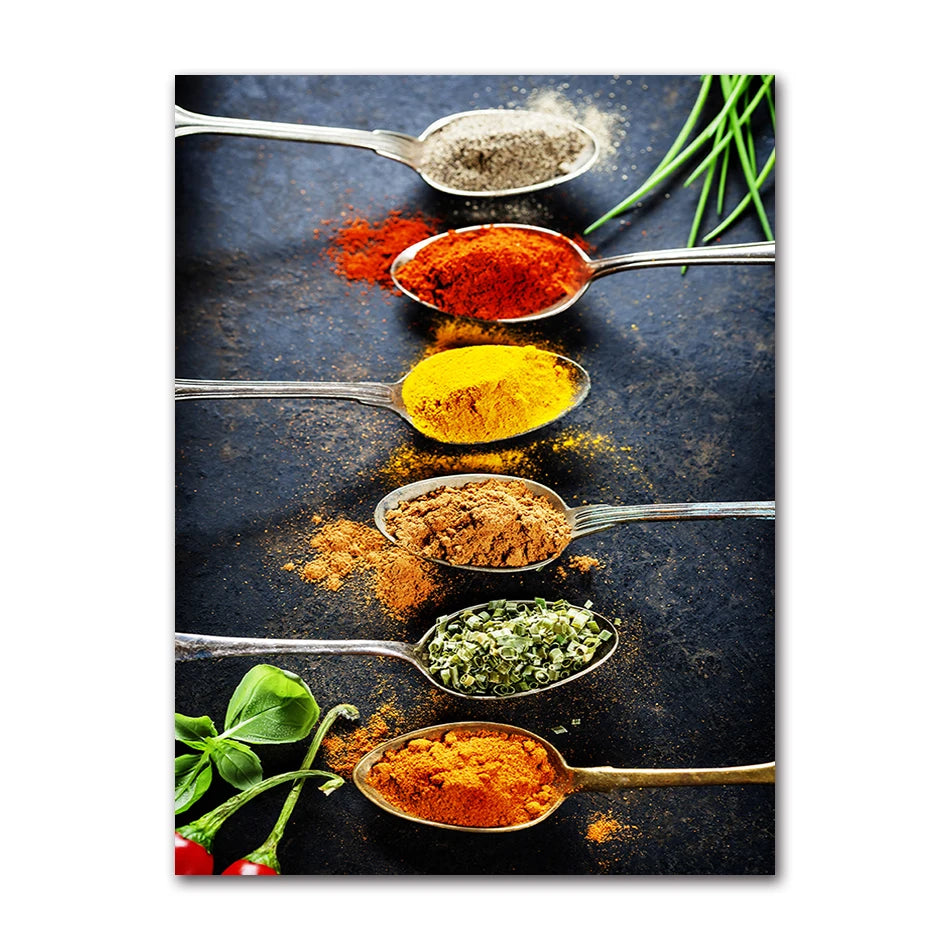Spices Peppers Herbs Kitchen Canvas Wall Art | HD Unframed Print