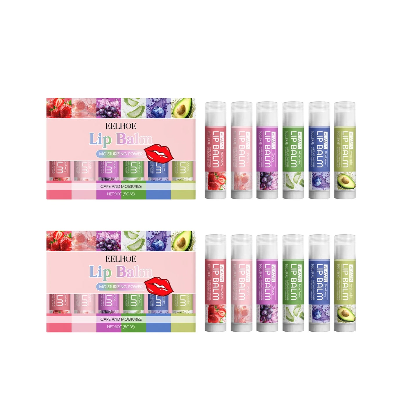 EELHOE Moisturizing Lip Balm Set – Nourish & Soften Dry Lips 6pc Lip Balm Set Peaceful Pleasures Health and Wellness 2set Boxed