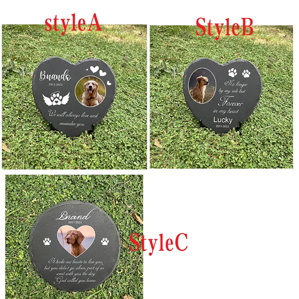 Personalized Pet Memorial Stone with Photo Printing Dog Grave Marker Plaque Custom Pet Memorial Garden Stone Slate with Name Peaceful Pleasures Health and Wellness
