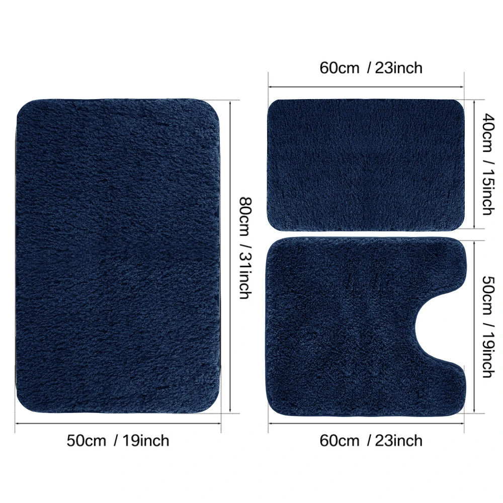 3 Piece Set Toilet Bath Floor Mat Microfibre Bath Mats Super Absorbent Extra Soft Non Slip Comfortable Carpet Bathtub Feet Rugs Peaceful Pleasures Health and Wellness Blue 3 Piece Set