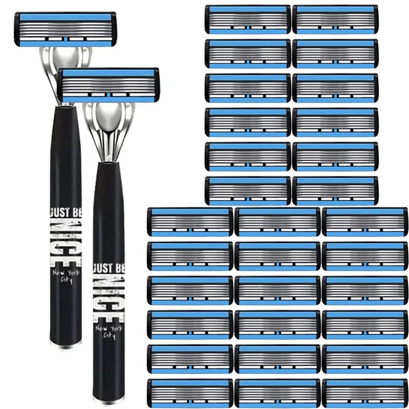 Men's 6-Blade Manual Razor | Non-Slip Handle & Refills