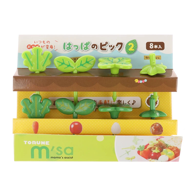 8-Piece Mini Leaf Fruit Forks | Bento Box Picks for Kids