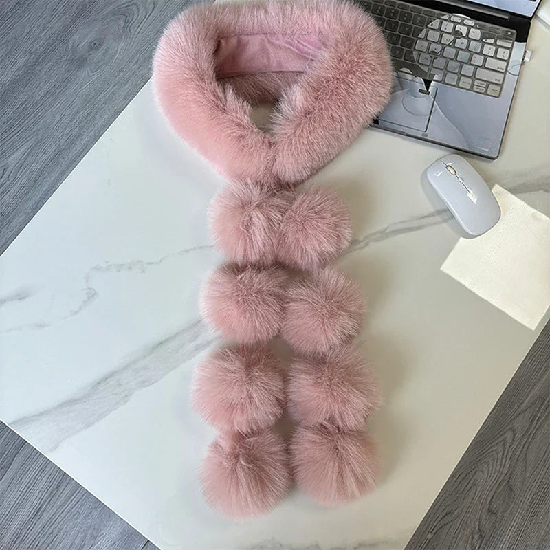 Women's Long Faux Fox Fur Scarf – Soft Winter Neck Warmer