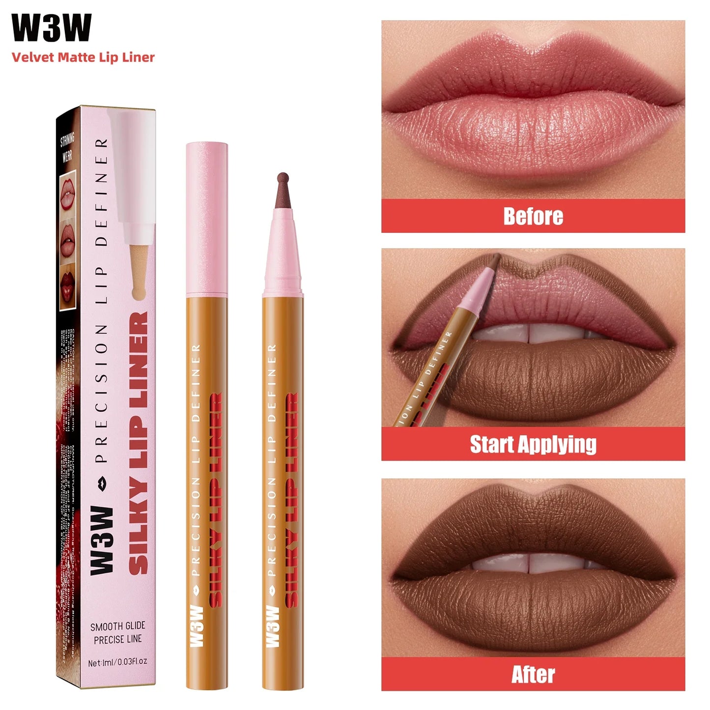W3W Waterproof Matte Lip Liner Pencil – High Pigment & Long-Lasting