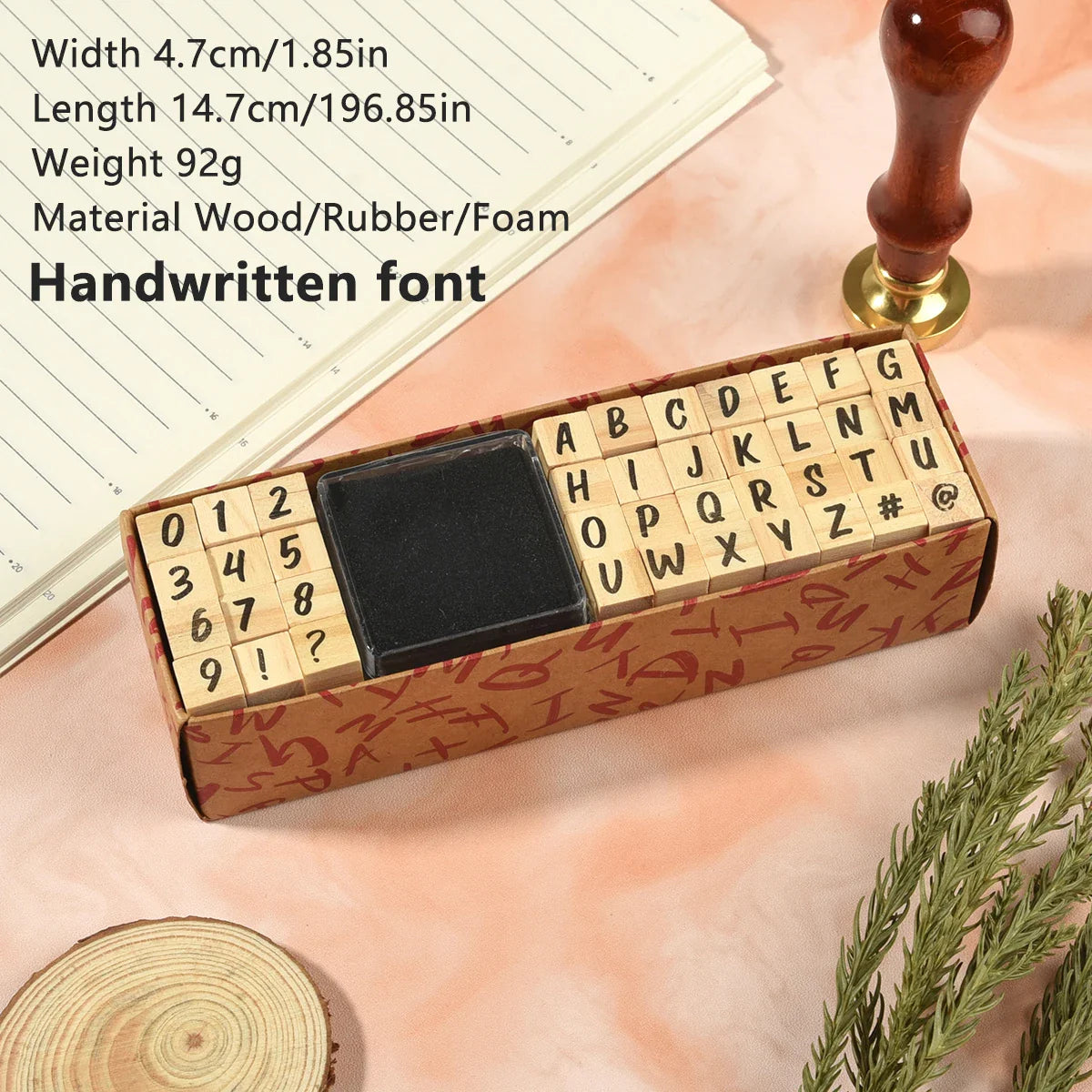 40-Piece Vintage Wooden Alphabet Rubber Stamp Set for Crafts
