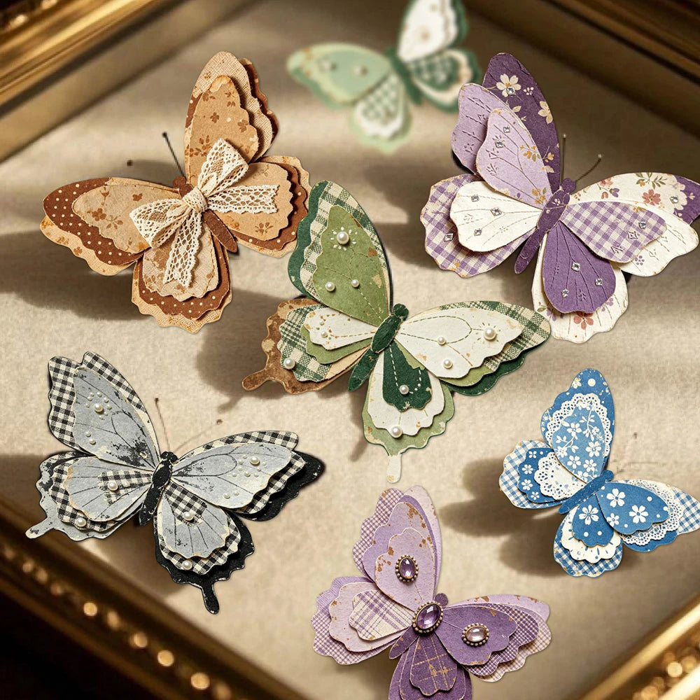 Retro Story Hard Card Adhesive Sticker Butterfly Fabric Series 15
