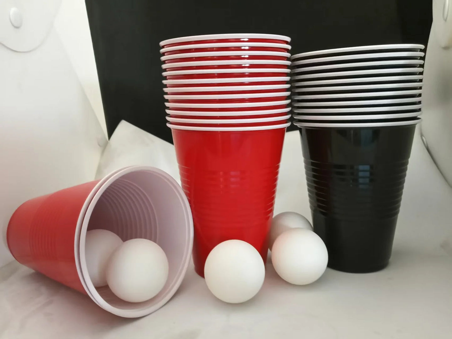 60 Packs 16 Oz Plastic Party Cups with 6PCS Ping Pong Balls Beer Pong Game Set for Drinks, Soda Punch Barbecues Picnics Party Peaceful Pleasures Health and Wellness Red Black