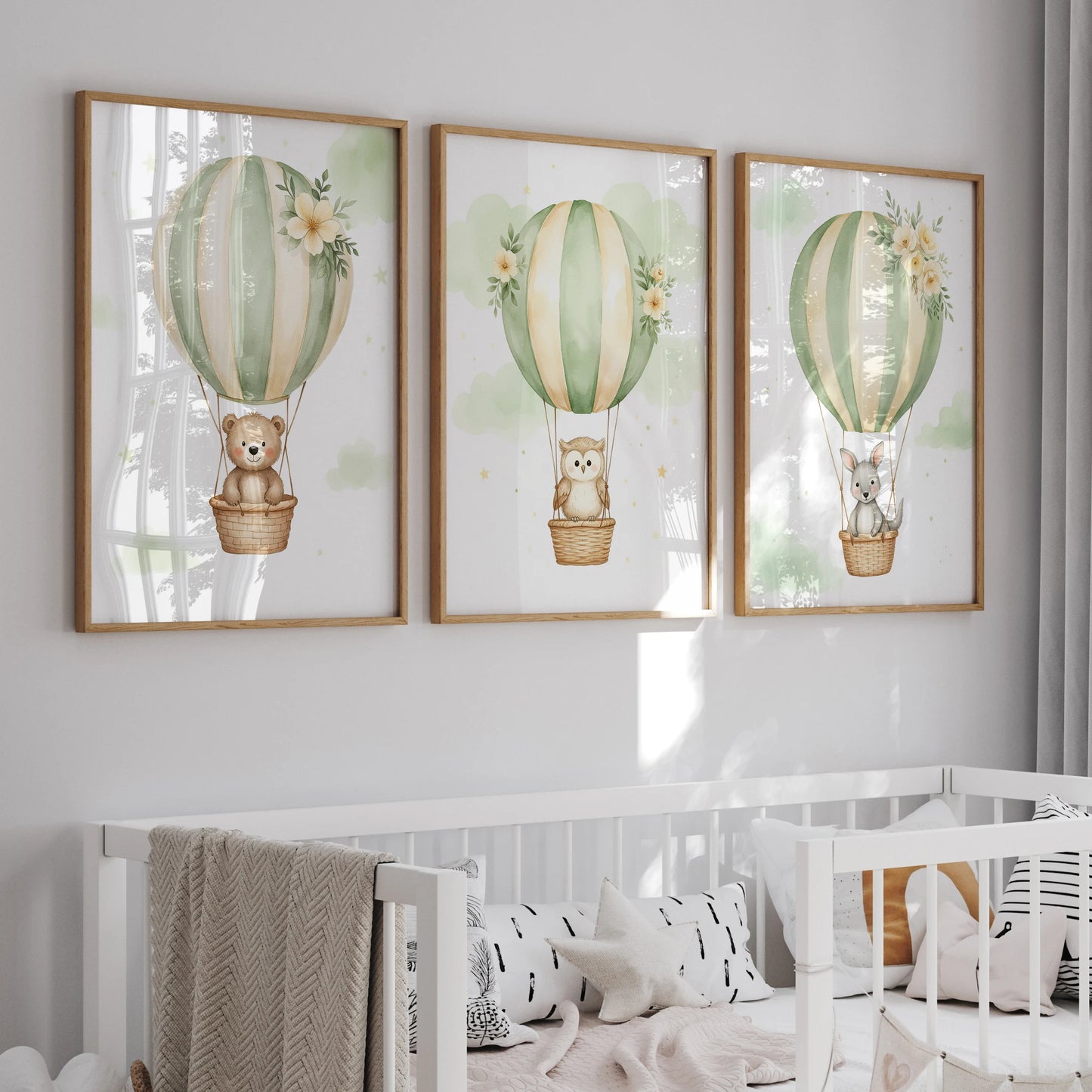 Watercolor Hot Air Balloons Animals Canvas Wall Art | Kids Room