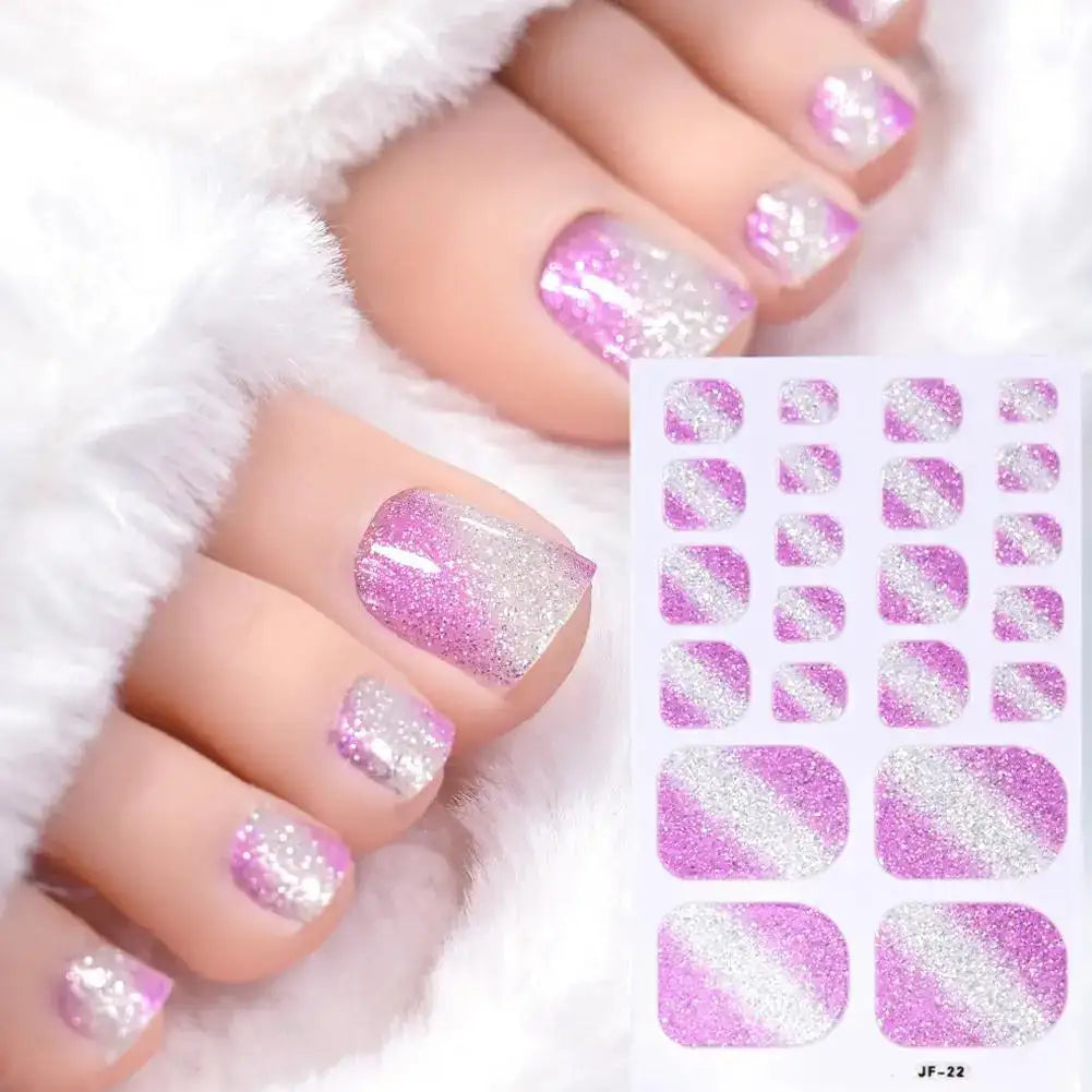 Gradient Glitter Toe Nail Stickers Full Nail Wraps Toenail Polish Strips for Women Shiny Self Adhesive Polish Toenail Stickers Peaceful Pleasures Health and Wellness NL-JF-22