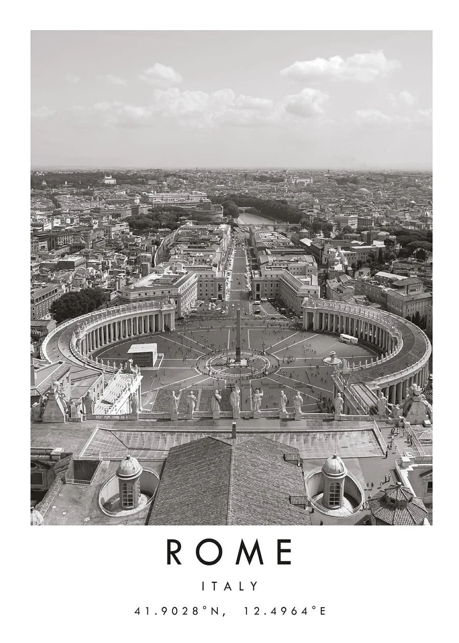 Black & White Cities Canvas Wall Art | Rome Florence Berlin Print