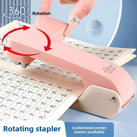 1pc Large 360 degree rotating stapler labor-saving and fashionable office student stapler high aesthetic value stapler Peaceful Pleasures Health and Wellness
