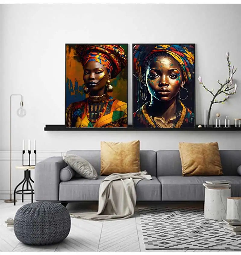 African Beauty Girl Canvas Wall Art | Modern Scandinavian Poster