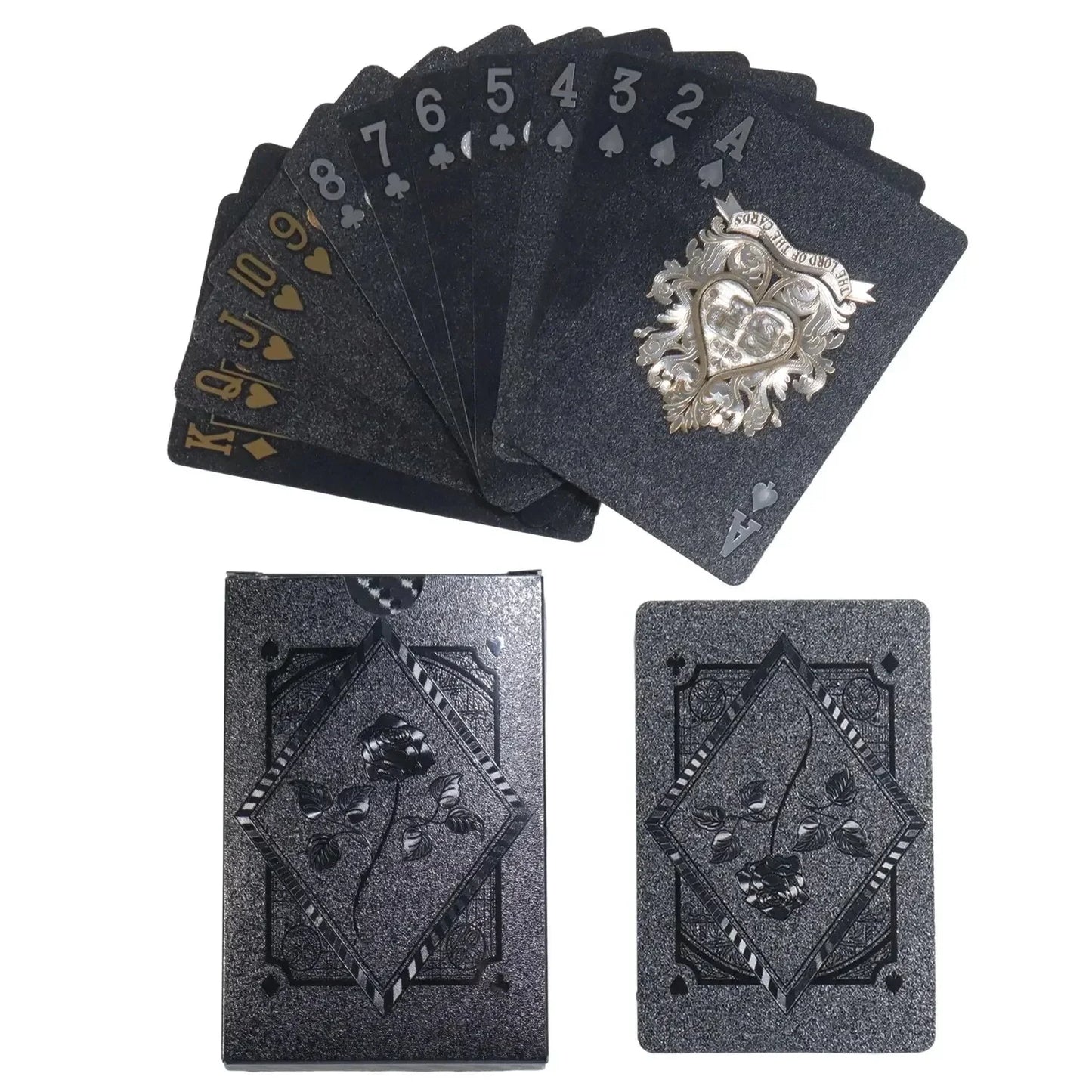 Black Rose Frosted Waterproof Plastic Playing Cards – 55-Card Deck