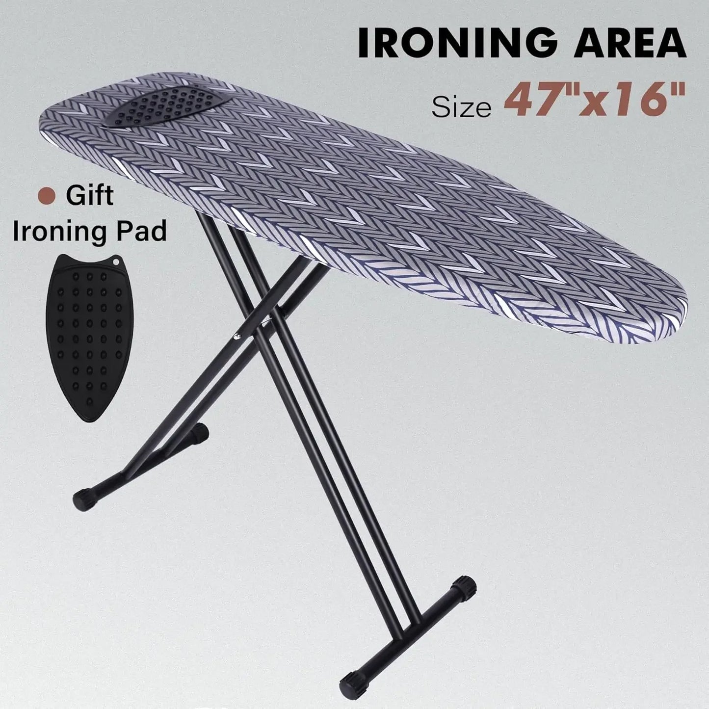 Full-Size Ironing Board with Heavy-Duty Padded Cover, Adjustable Height, and Anti-Skid Feet (47x16 inches) Peaceful Pleasures Health and Wellness